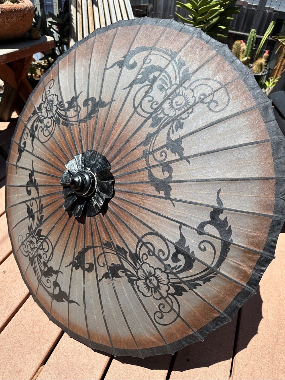 🇲🇲 brown grey black Asian Paper Sun Parasol. Photo shoot/ home decor. Myanmar - Picture 7 of 16
